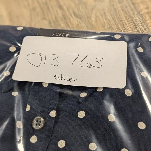 J Crew Button Up Top Womens Medium 8 Blue Polka Dot Sheer Cotton Silk Blend - Picture 10 of 10
